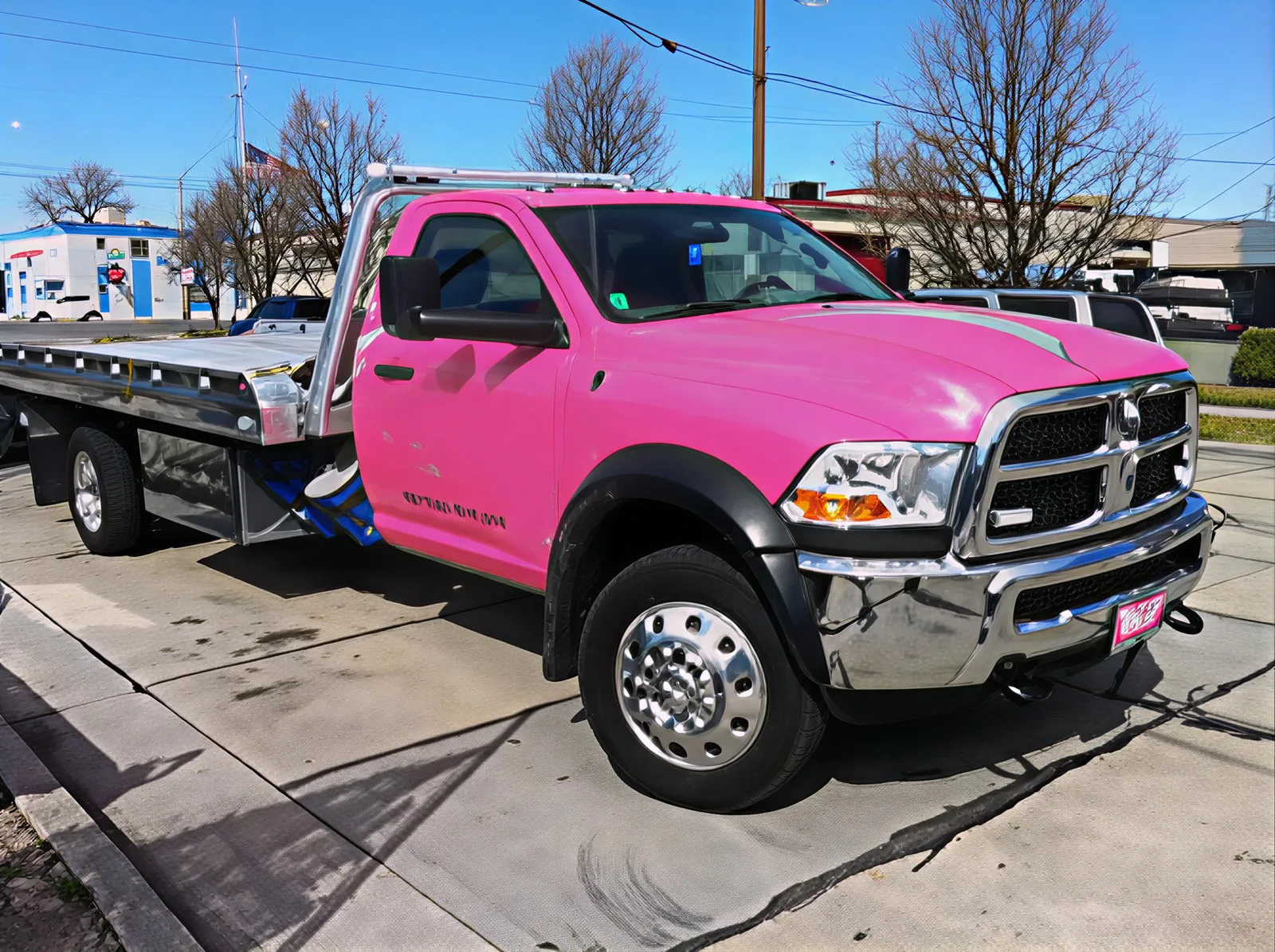 Rachel's Towing pink tow truck